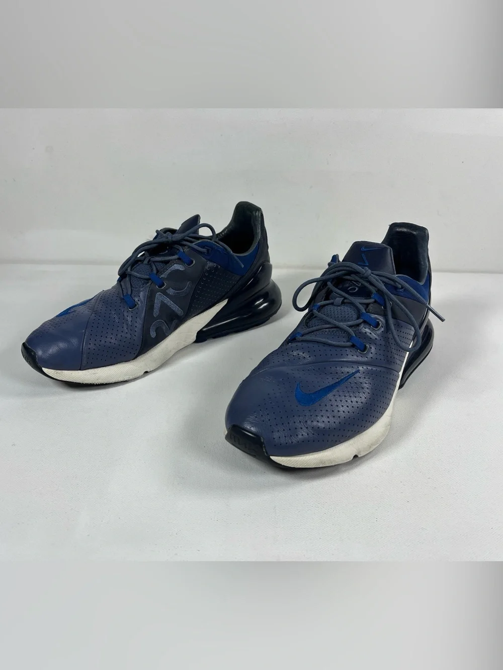 Nike Air Max 270 Premium Diffused Blue Leather Athletic Sneakers Mens 11.5